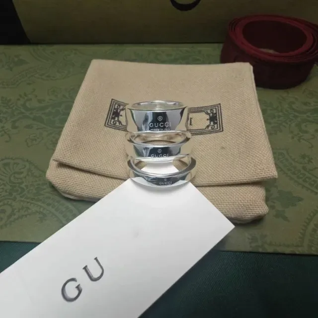 Gucci GG Interlocking Logo Silver-Tone Stackable Rings 5