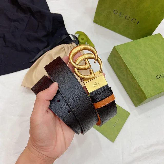 Gucci GG Marmont Cinto de couro preto e tan 2