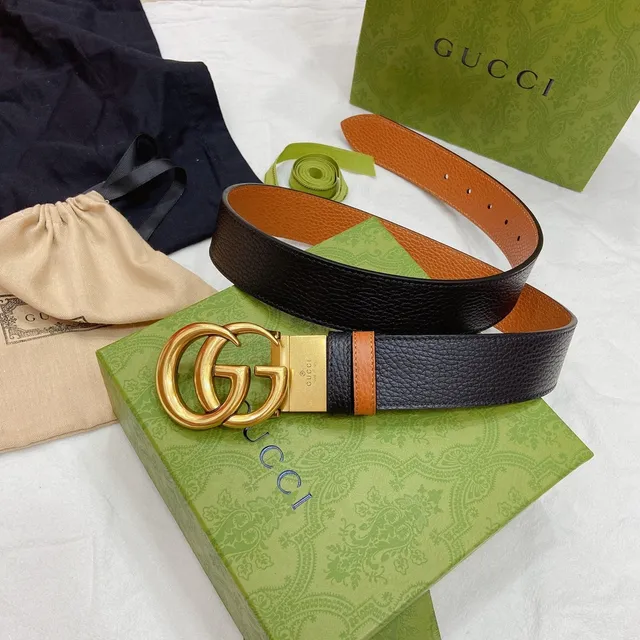 Gucci GG Marmont Cinto de couro preto e tan 6