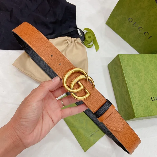 Gucci GG Marmont Cinto de couro preto e tan 7