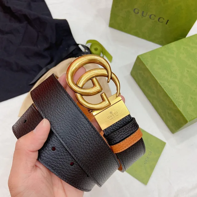 Gucci GG Marmont Cinto de couro preto e tan 9