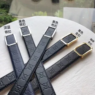 Gucci GG Marmont Black Gold Embossed Interlocking Motif Rectangular Metal Buckle Leather Belt