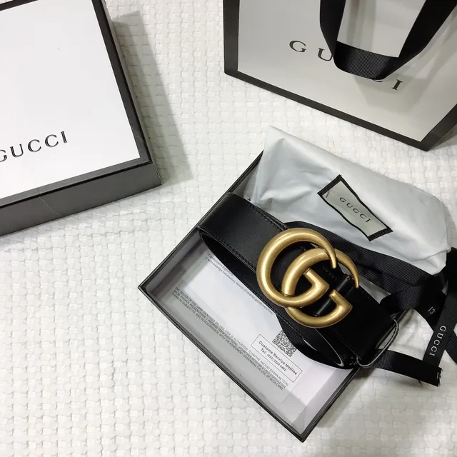 Gucci GG Marmont Ceinture en cuir noir doré douce avec boucle G entrelacée 2