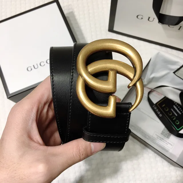 Gucci GG Marmont Ceinture en cuir noir doré douce avec boucle G entrelacée 3