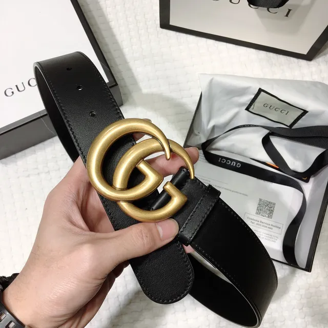 Gucci GG Marmont Ceinture en cuir noir doré douce avec boucle G entrelacée 9