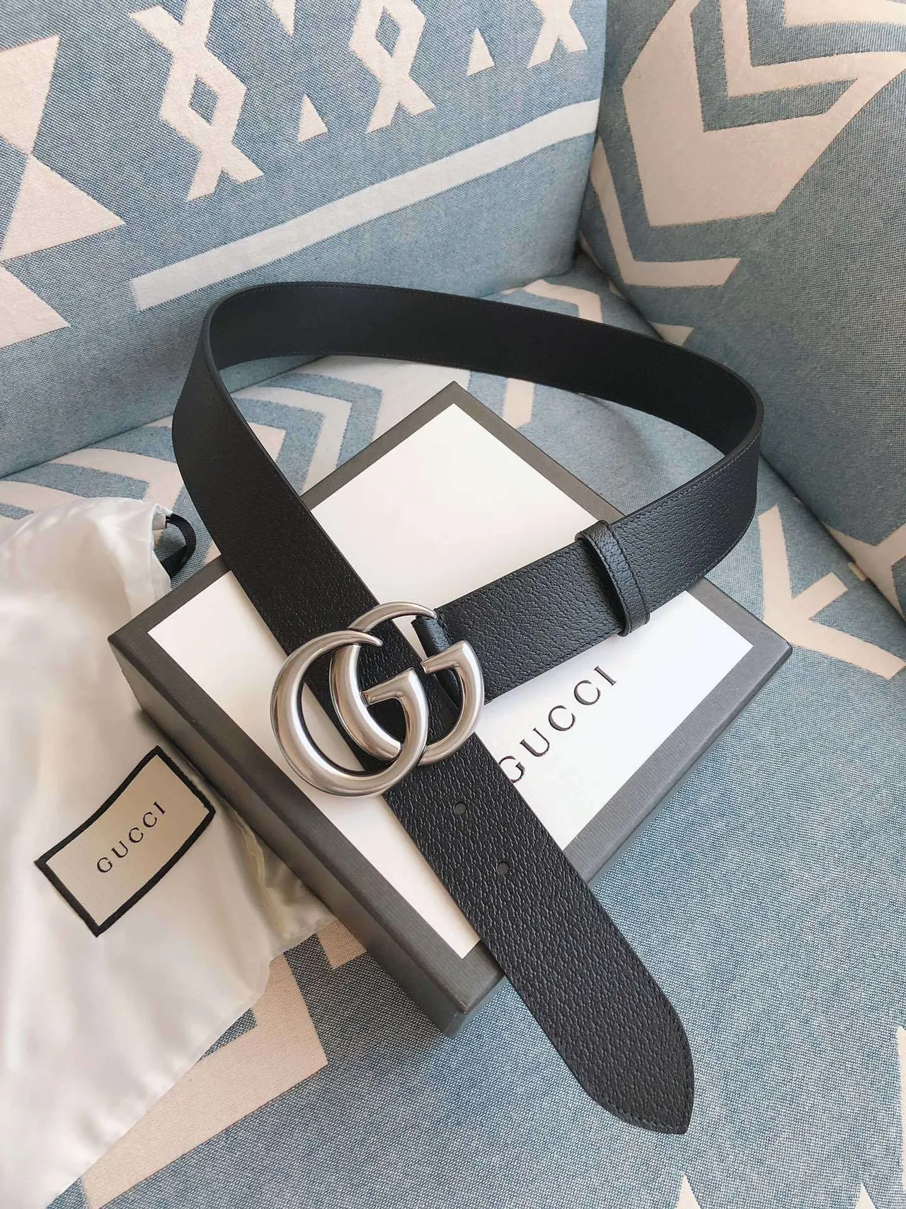 Gucci GG Marmont Black Grained Leather Belt 2
