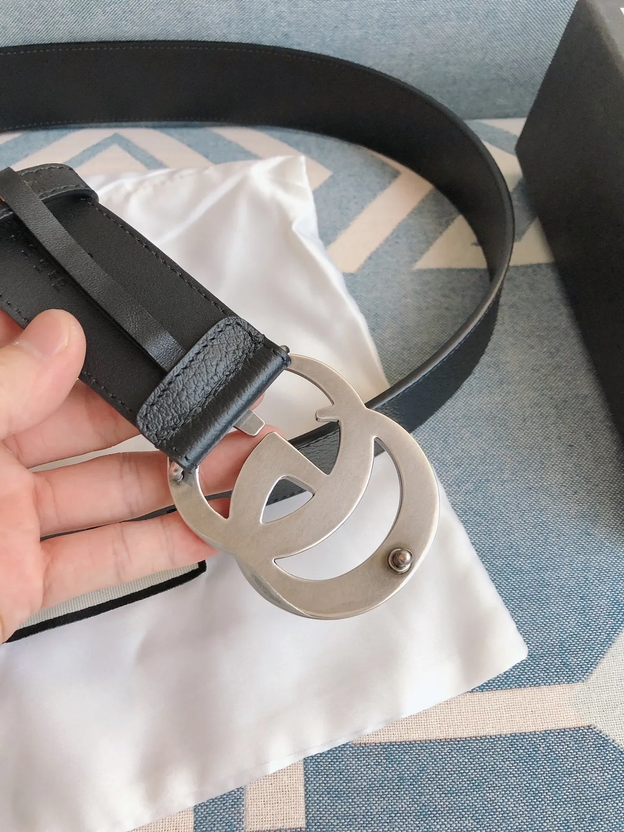 Gucci GG Marmont Black Grained Leather Belt 5