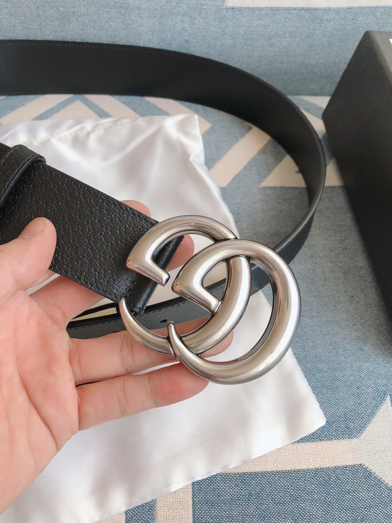 Gucci GG Marmont Black Grained Leather Belt 6