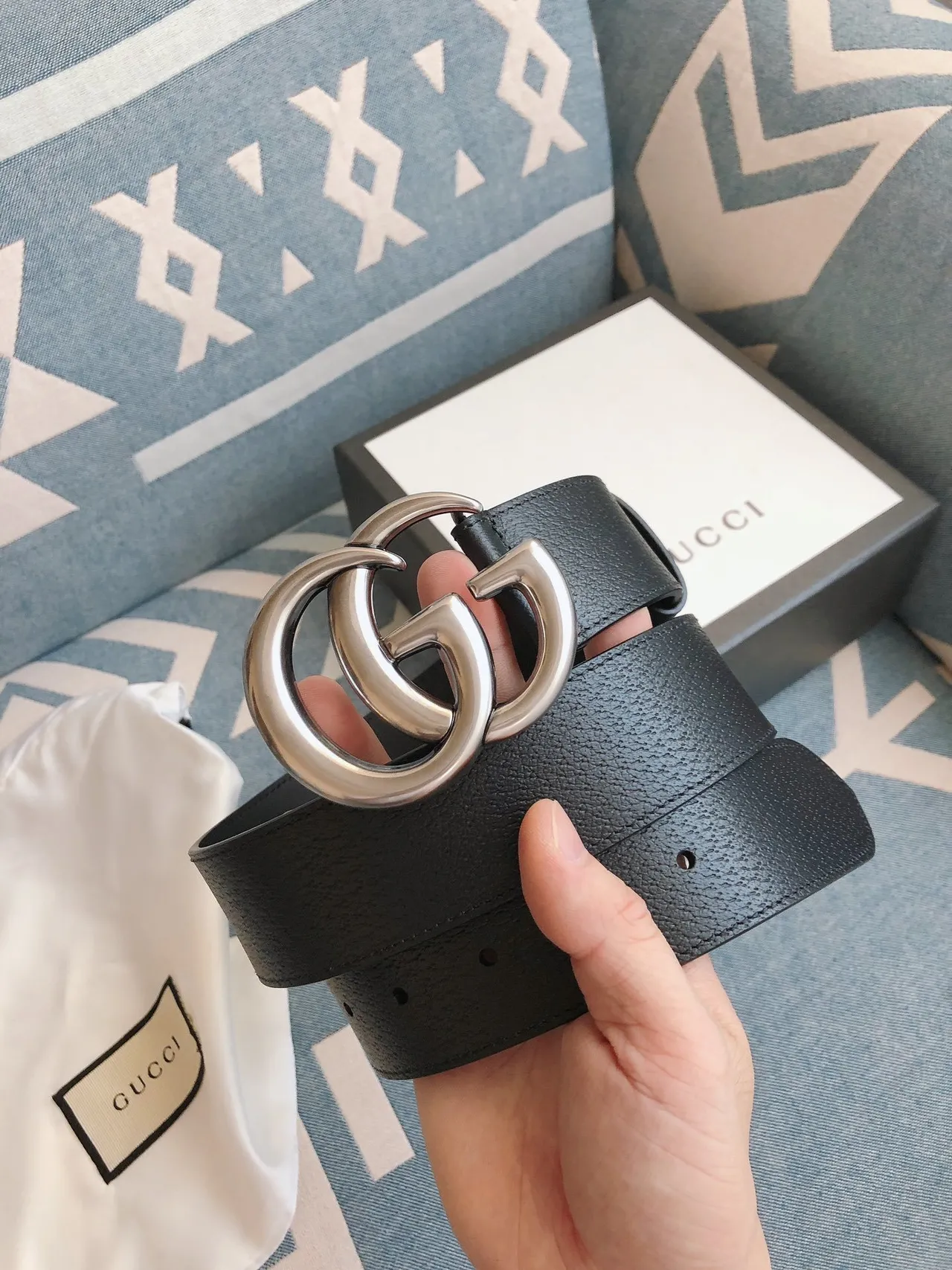 Gucci GG Marmont Black Grained Leather Belt 8