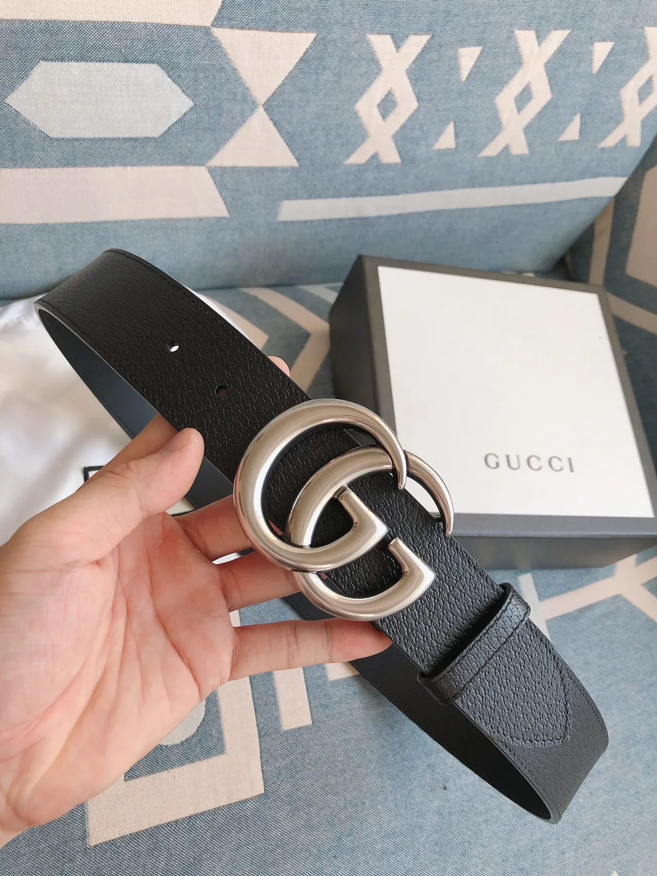 Gucci GG Marmont Black Grained Leather Belt 9
