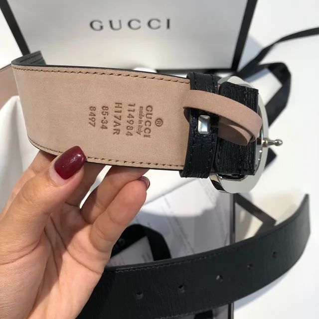 Gucci GG Marmont Black Green Interlocking G Buckle Web Stripe Detail Leather Belt 3