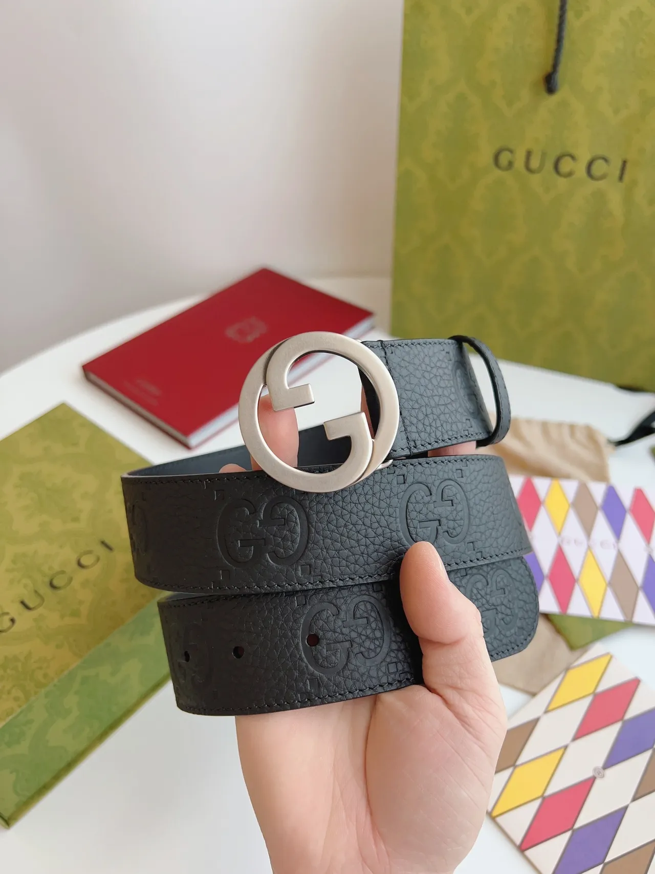 Gucci GG Marmont Black Pebbled Leather Belt 2