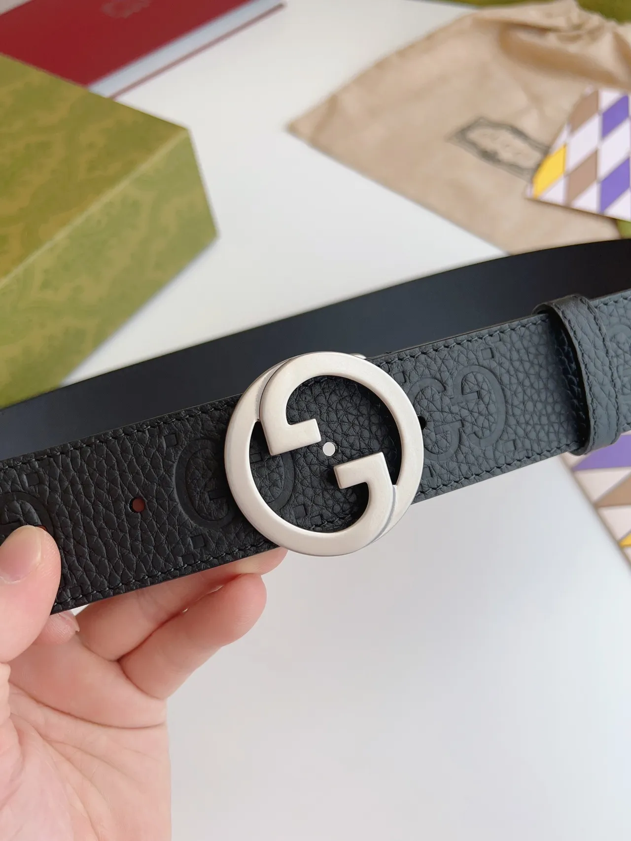 Gucci GG Marmont Black Pebbled Leather Belt 5