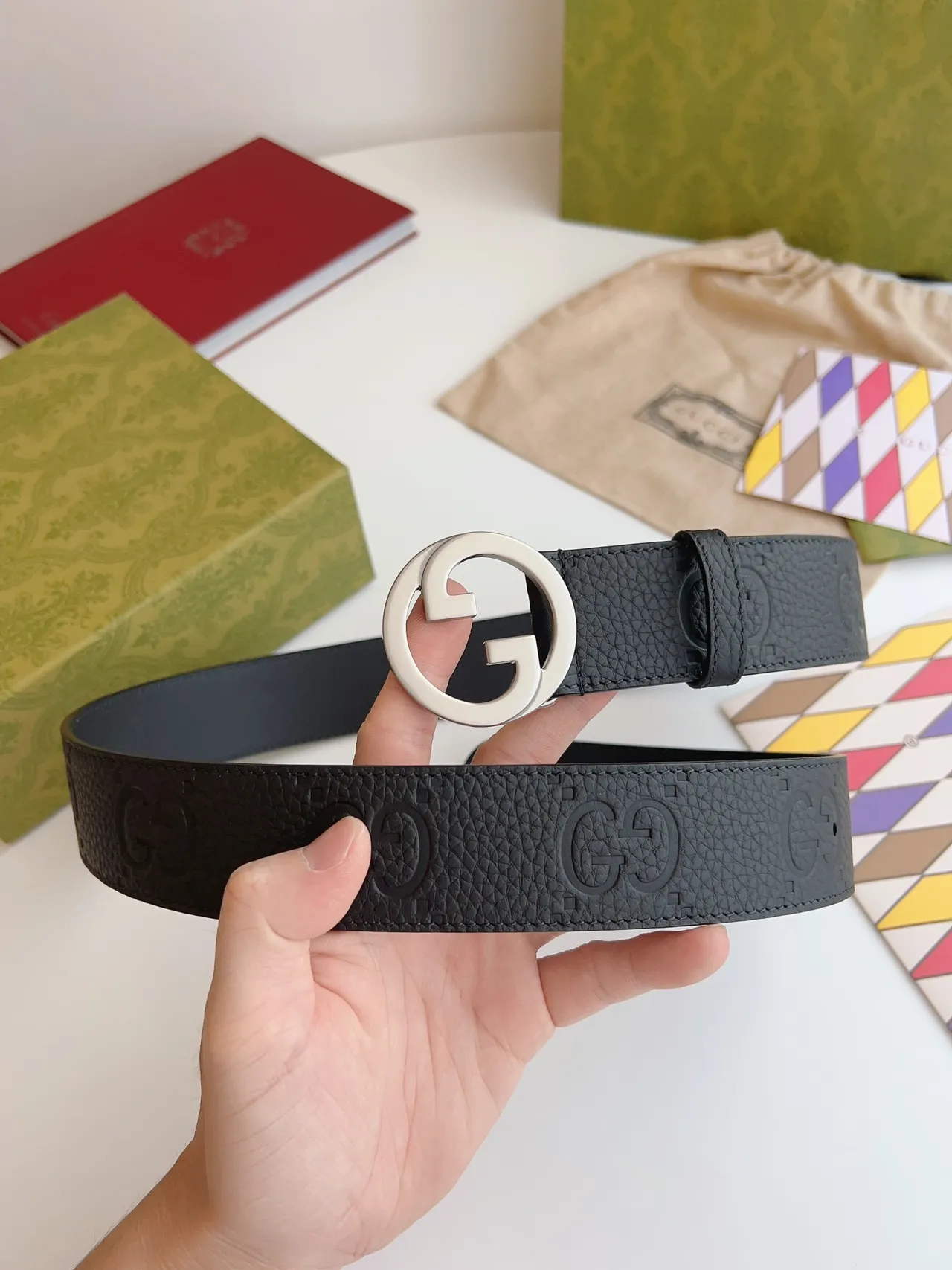 Gucci GG Marmont Black Pebbled Leather Belt 7