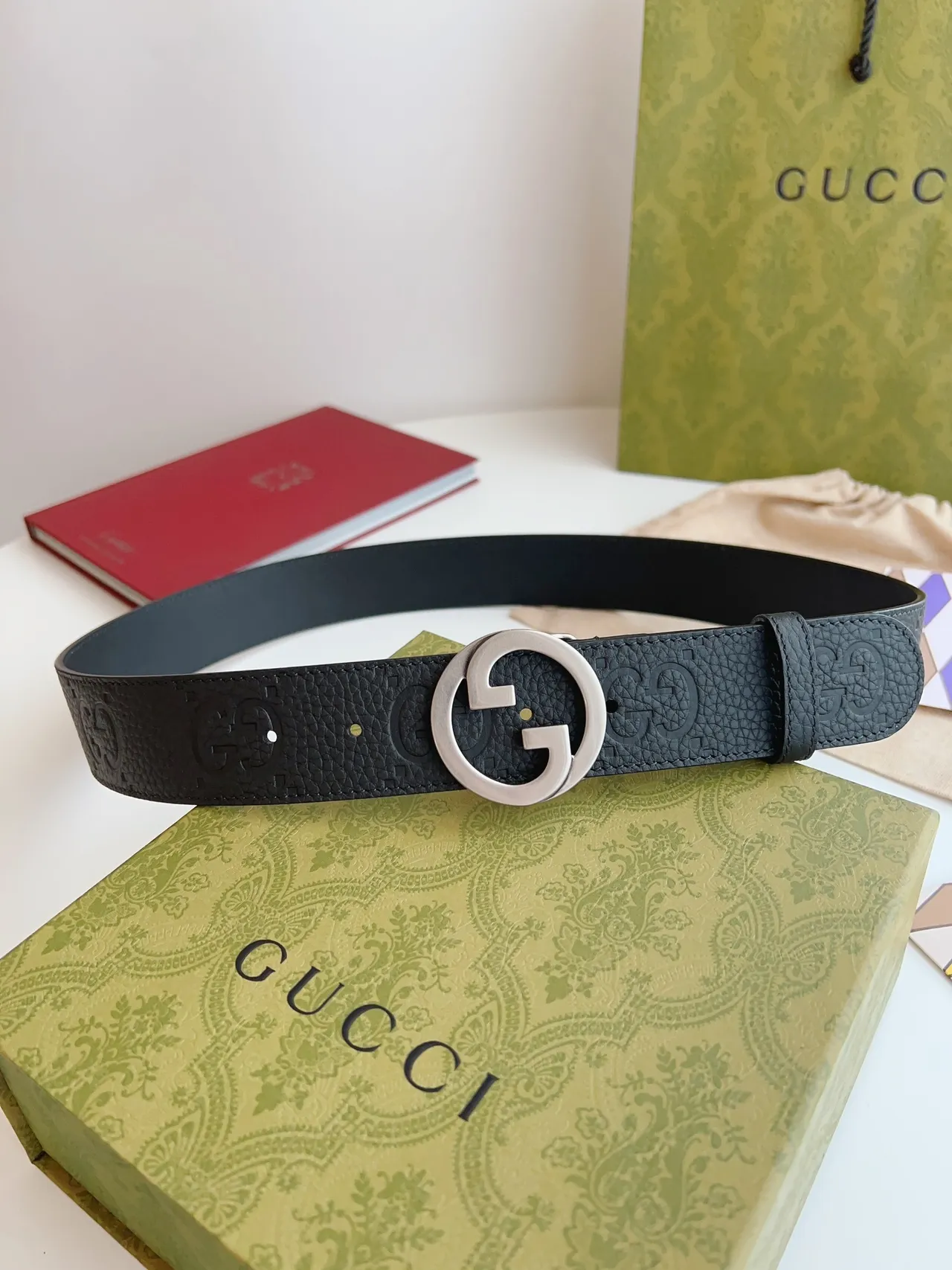 Gucci GG Marmont Black Pebbled Leather Belt 9