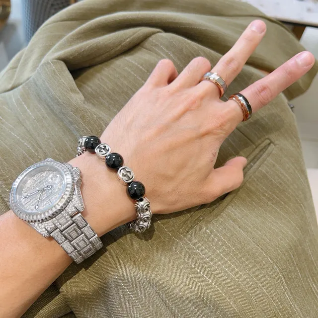 Gucci GG Marmont Black Silver Interlocking G Logo Beads Glossy Spherical Bracelet 2
