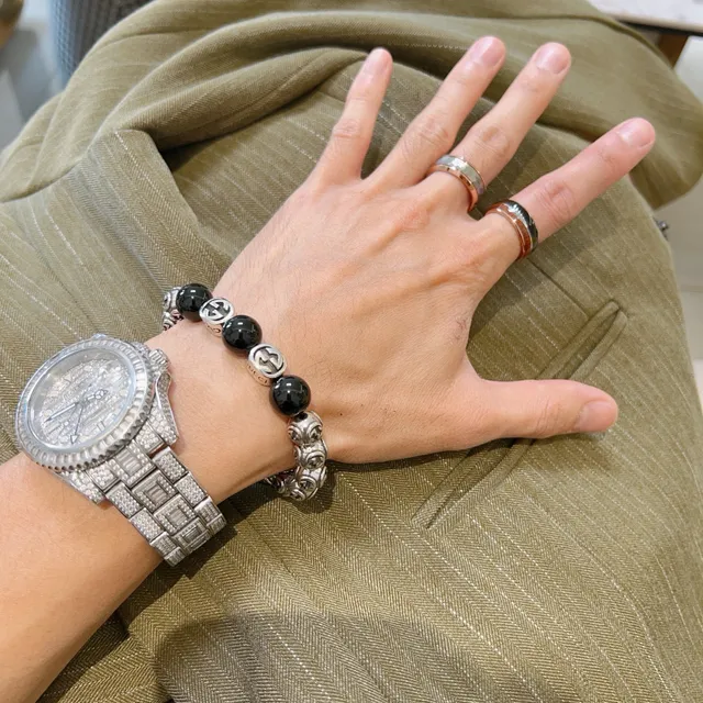 Gucci GG Marmont Black Silver Interlocking G Logo Beads Glossy Spherical Bracelet 8