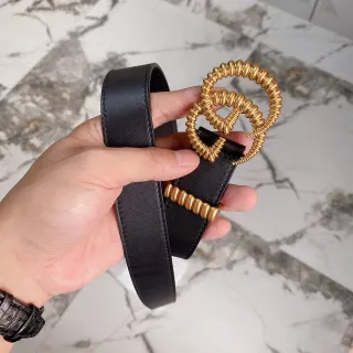 Gucci GG Marmont কুণ্ডলী সোনা Double-G কালো চামড়ার বেল্ট
