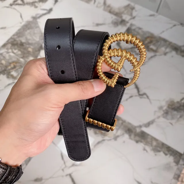 Gucci GG Marmont حزام جلد أسود Double-G ذهبي ملفوف 4