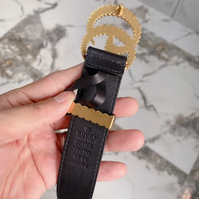 Gucci GG Marmont حزام جلد أسود Double-G ذهبي ملفوف 6