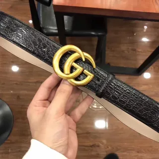 Gucci GG Marmont Crocodile-Embossed Leather Belt