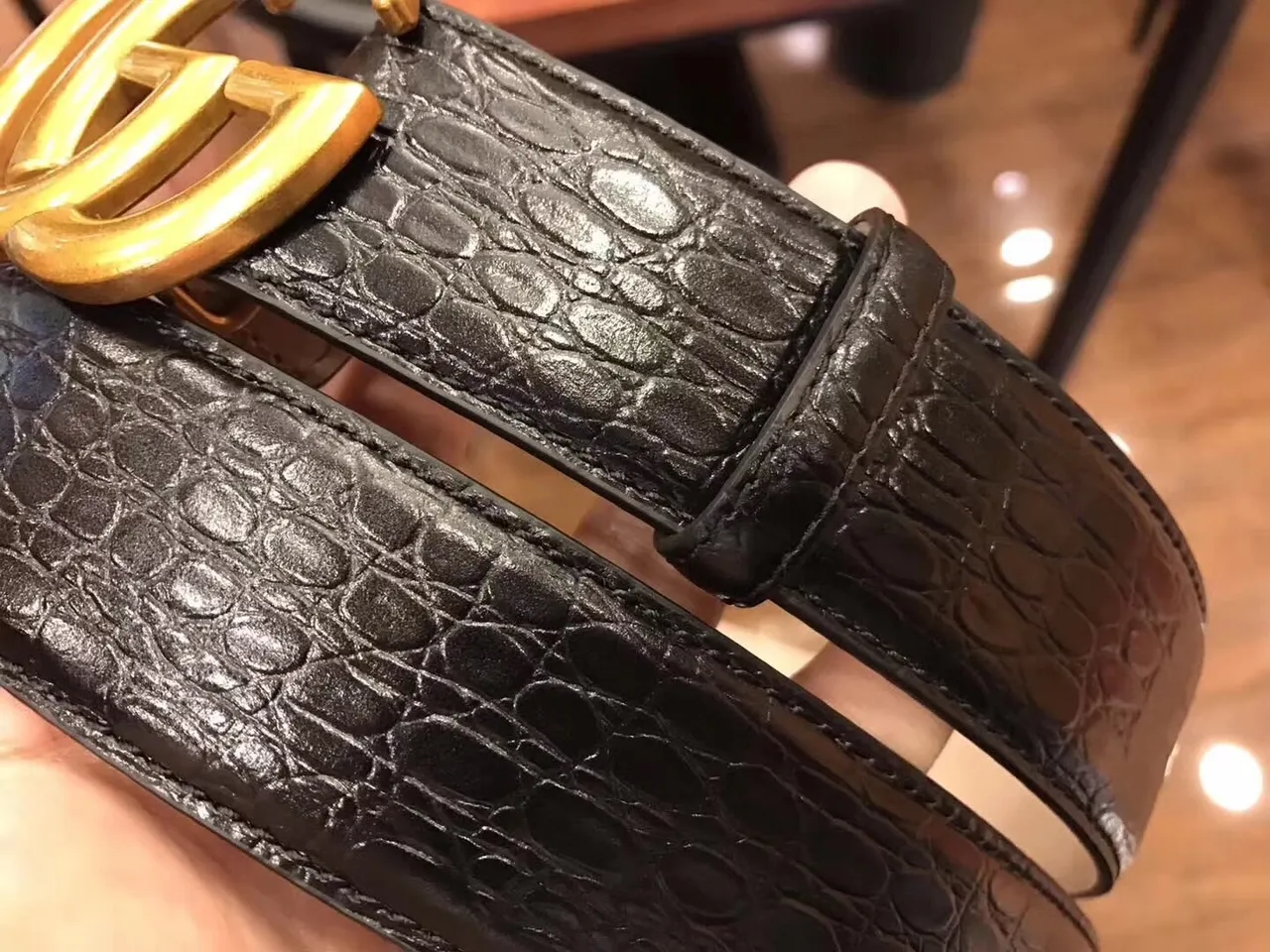 Gucci GG Marmont Crocodile-Embossed Leather Belt 2