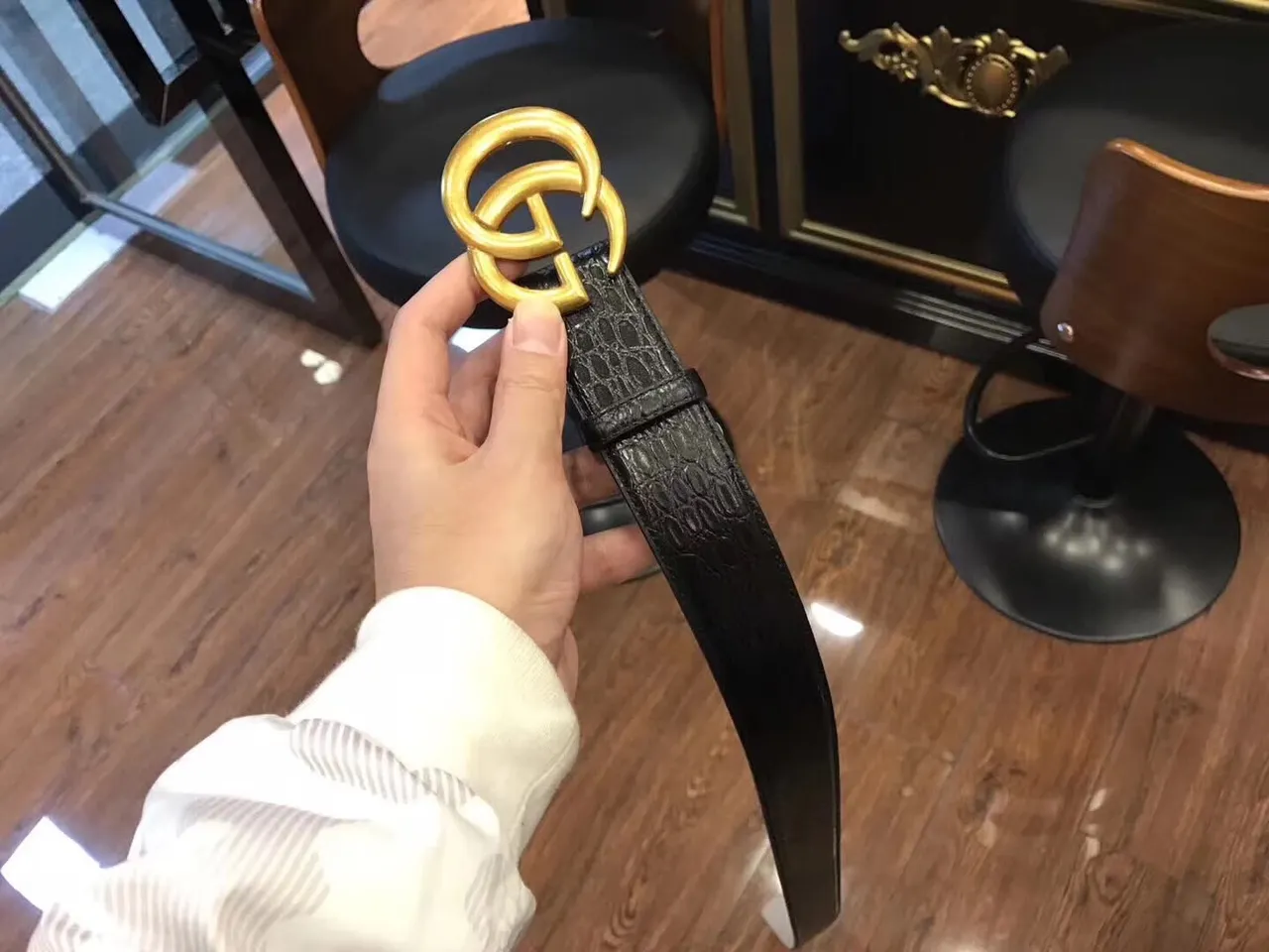 Gucci GG Marmont Crocodile-Embossed Leather Belt 3