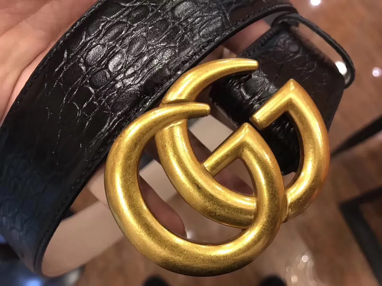 Gucci GG Marmont Crocodile-Embossed Leather Belt 4