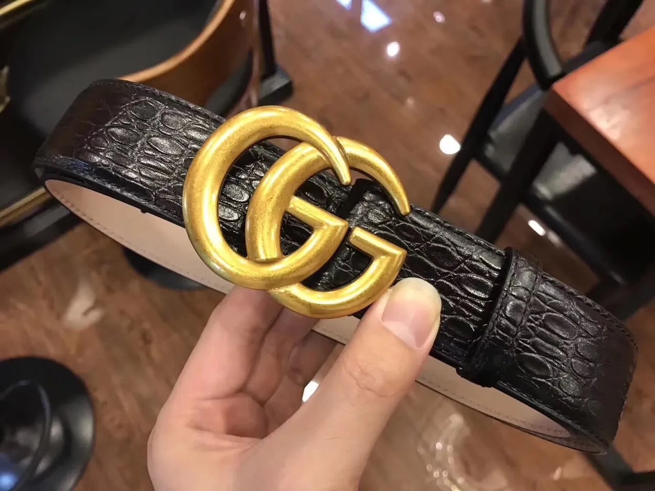 Gucci GG Marmont Crocodile-Embossed Leather Belt 6