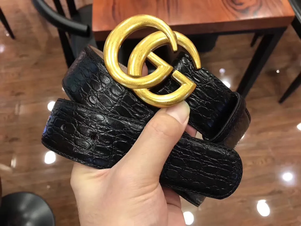 Gucci GG Marmont Crocodile-Embossed Leather Belt 7