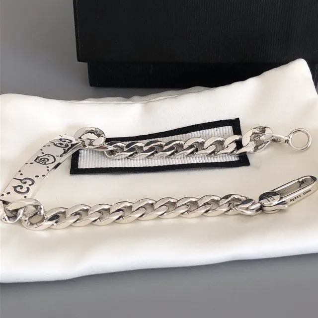Gucci GG Marmont Engraved Curb-Link Silver Bracelet 2