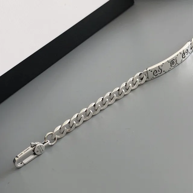 Gucci GG Marmont Engraved Curb-Link Silver Bracelet 5