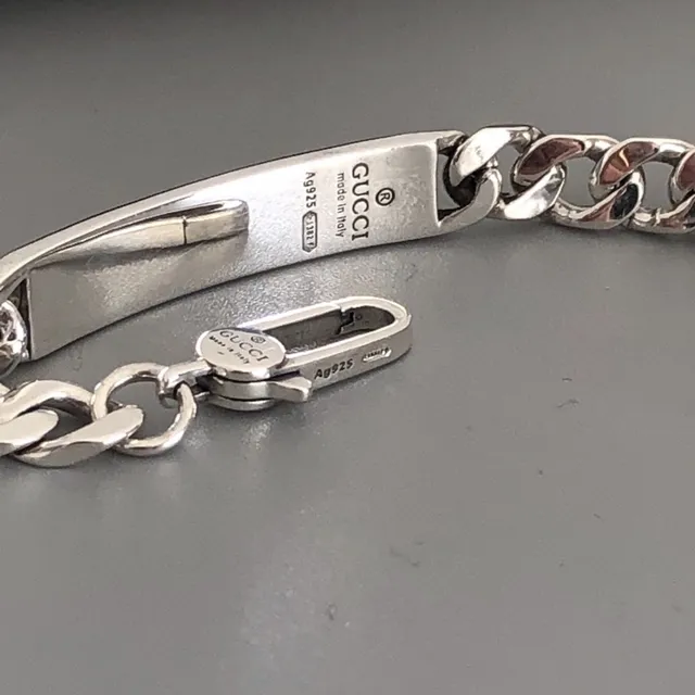Gucci GG Marmont Engraved Curb-Link Silver Bracelet 6