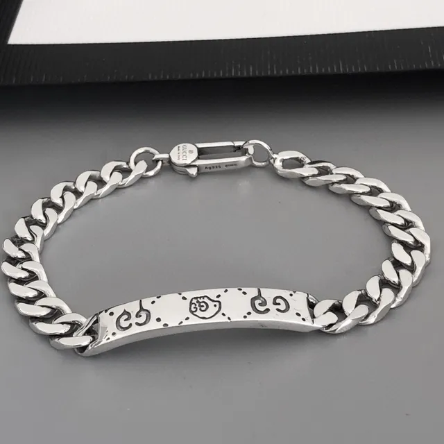 Gucci GG Marmont Engraved Curb-Link Silver Bracelet 7