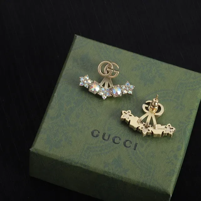 Gucci GG Marmont Gold Multicolor Metal Interlocking Double-G Logo Earrings 3