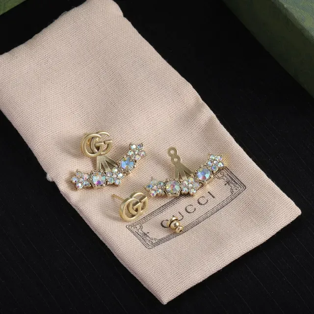 Gucci GG Marmont Gold Multicolor Metal Interlocking Double-G Logo Earrings 5