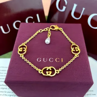 Gucci GG Marmont سلسلة ذهبية بيضاء أنماط متشابكة سوار
