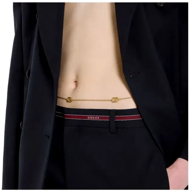 Gucci GG Marmont سلسلة ذهبية بيضاء أنماط متشابكة سوار 2