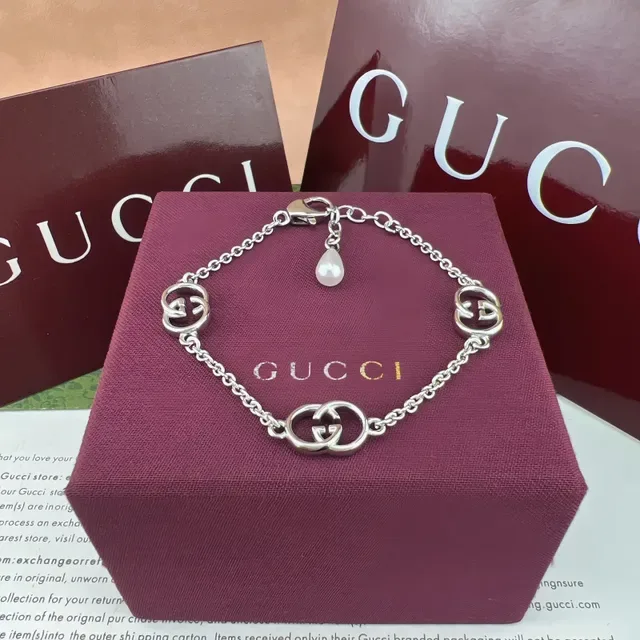 Gucci GG Marmont سلسلة ذهبية بيضاء أنماط متشابكة سوار 5