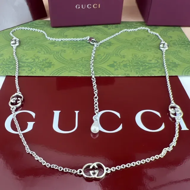 Gucci GG Marmont سلسلة ذهبية بيضاء أنماط متشابكة سوار 6