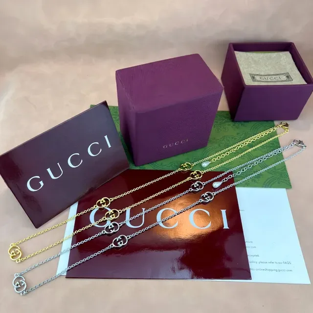 Gucci GG Marmont سلسلة ذهبية بيضاء أنماط متشابكة سوار 7