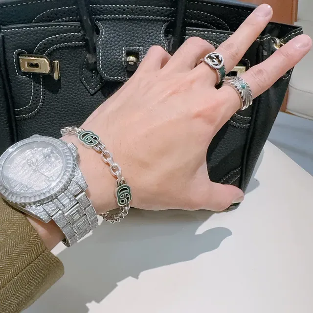 Gucci GG Marmont Green Enamel Chain Bracelet 5