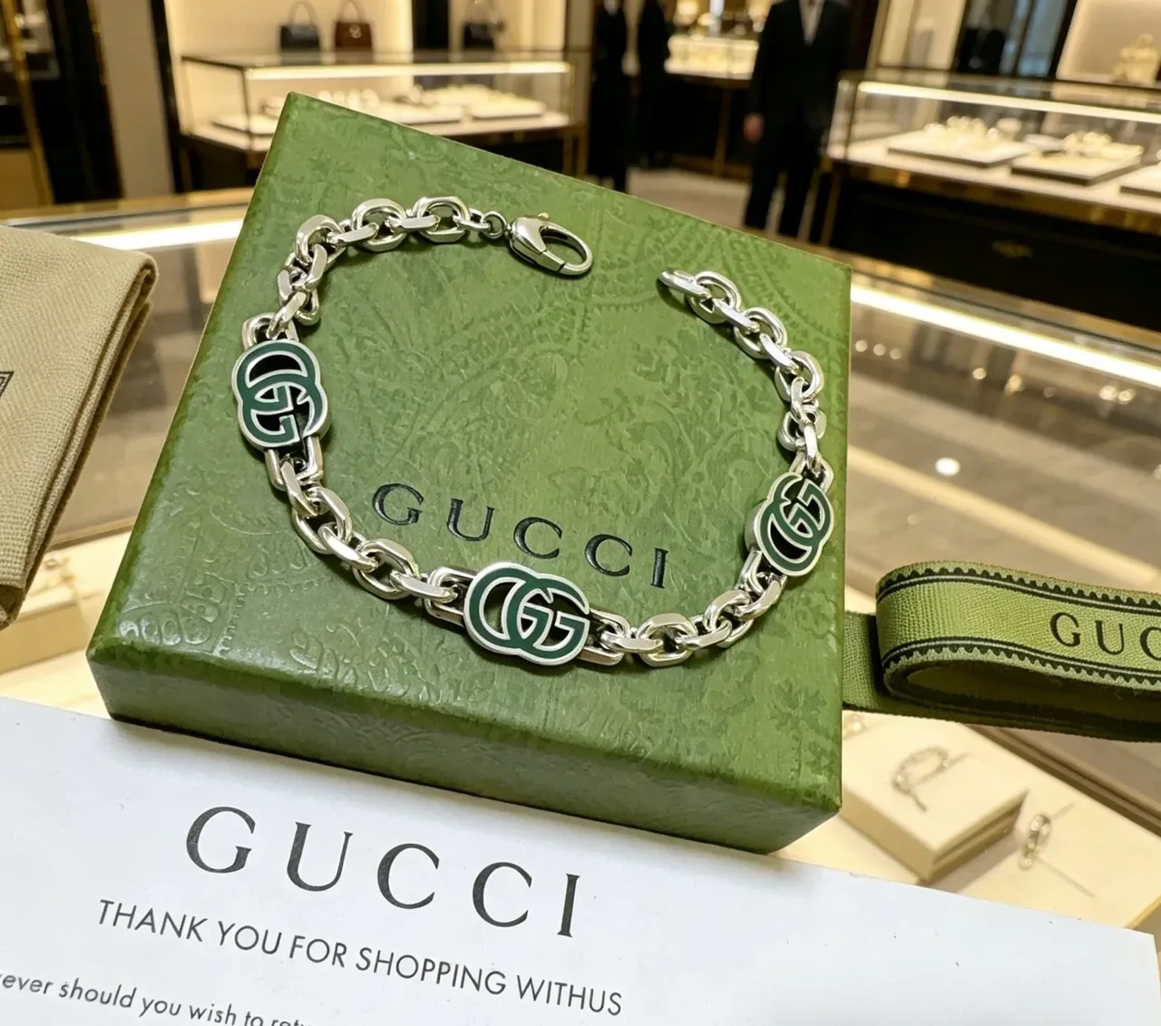 Gucci GG Marmont Green Enamel Chain Bracelet 6