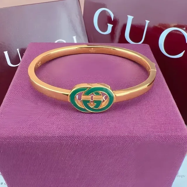 Gucci GG Marmont Green Enamel Interlocking G Bracelet 6