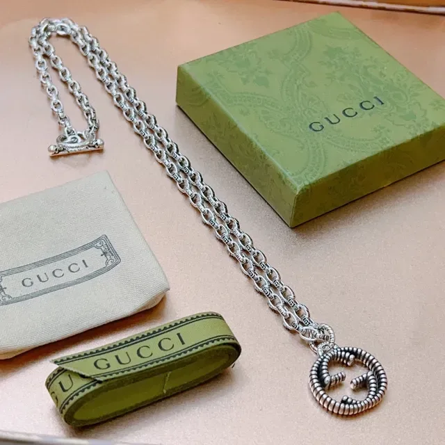 Gucci GG Marmont Interlocking G Beaded Pendant Necklace 4