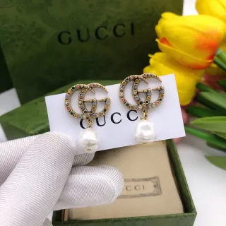 Gucci GG Marmont Multicolor Crystal and Baroque Pearl Earrings