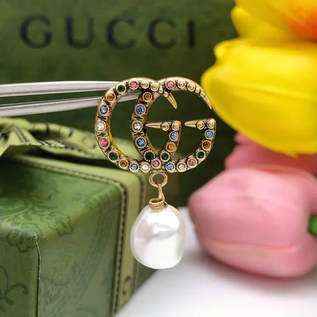 Gucci GG Marmont Multicolor Crystal and Baroque Pearl Earrings 2
