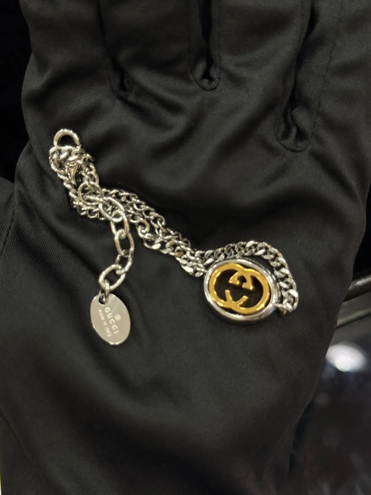 Gucci GG Marmont Oval Double-G Two-Tone Silver and Gold Bracelet 2