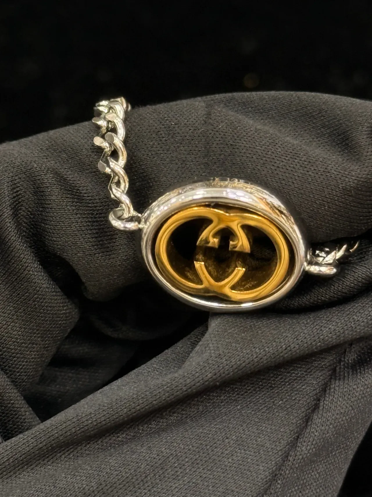 Gucci GG Marmont Oval Double-G Two-Tone Silver and Gold Bracelet 3