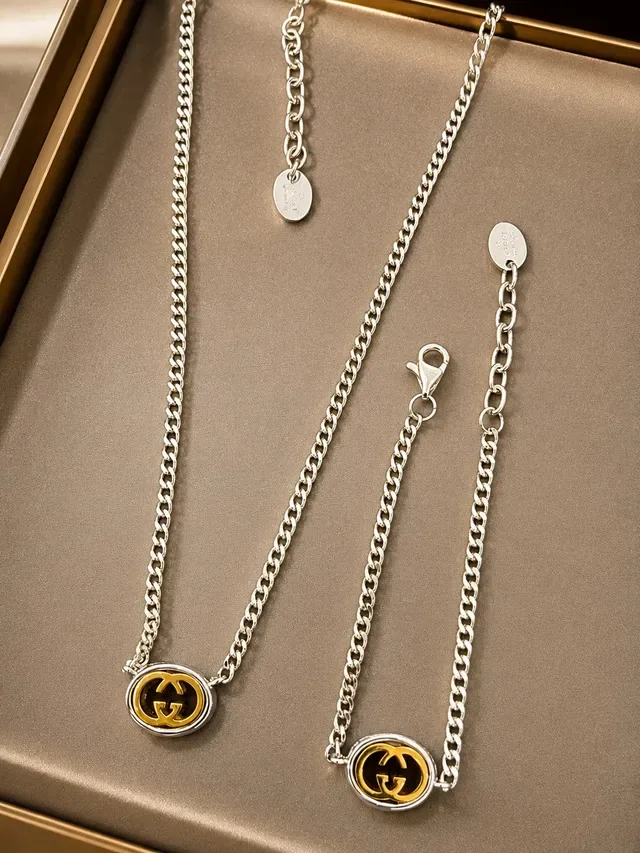 Gucci GG Marmont Oval Double-G Two-Tone Silver and Gold Bracelet 5